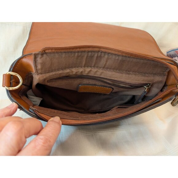 Adrienne Vittadini Brown Monogram Chain Strap Crossbody Bag Faux Leather - Picture 11 of 16